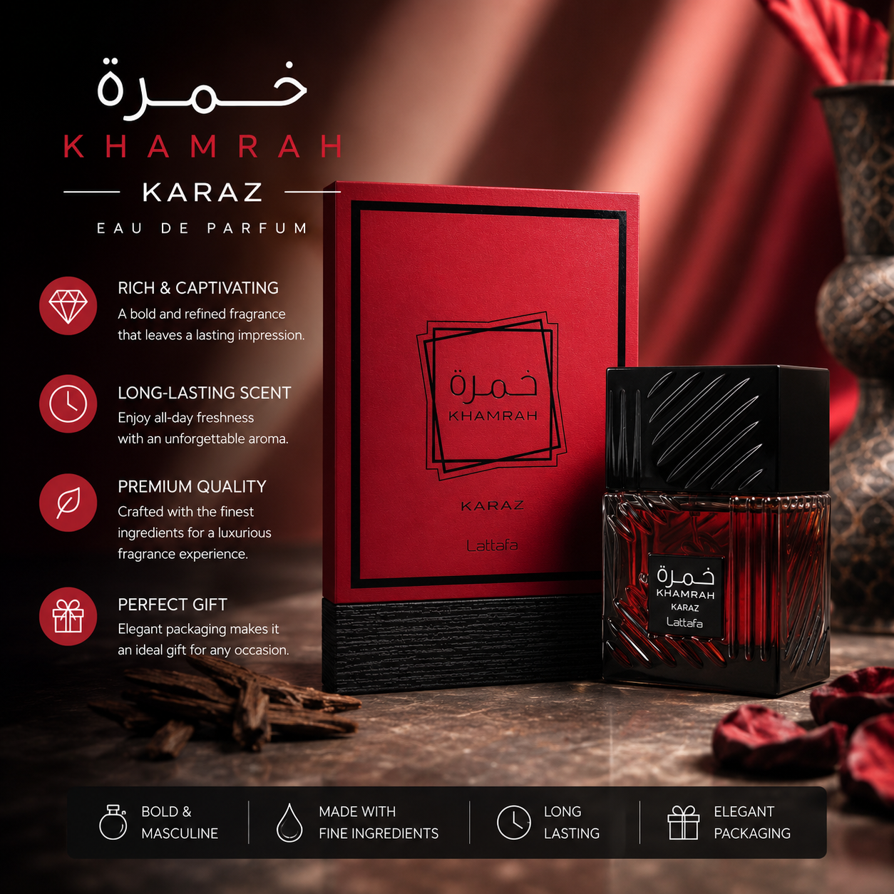 Perfume Fragrance Bottle - Khamrah Karaz EDP 100ml - Long