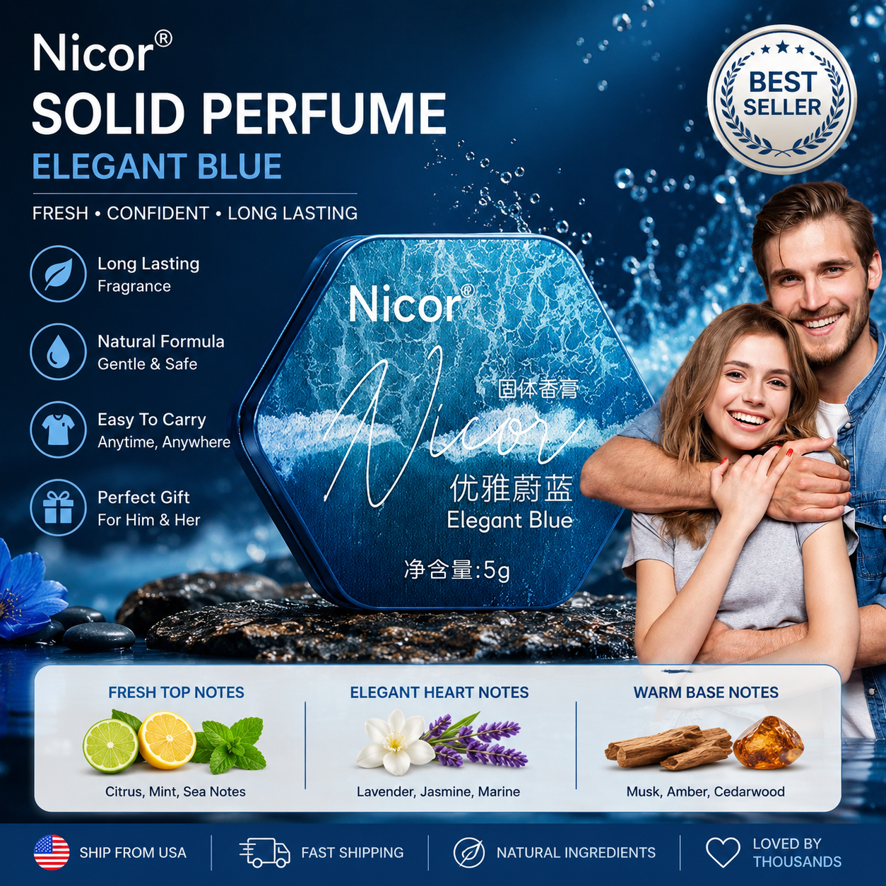 ( 2pcs ) Nicor Elegant Blue So - Cologne Solid Balm recensione e prezzo